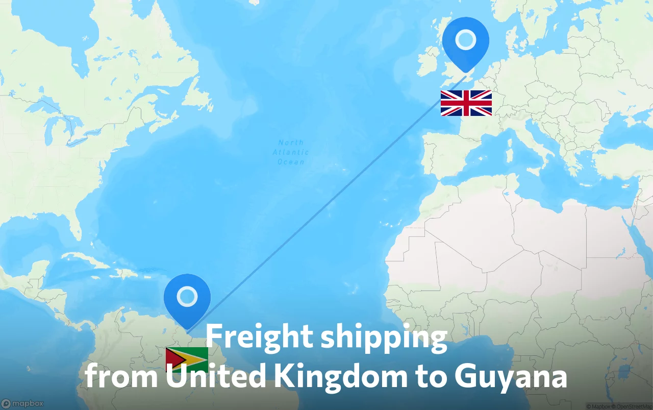 Shipping route from United Kingdom to Guyana