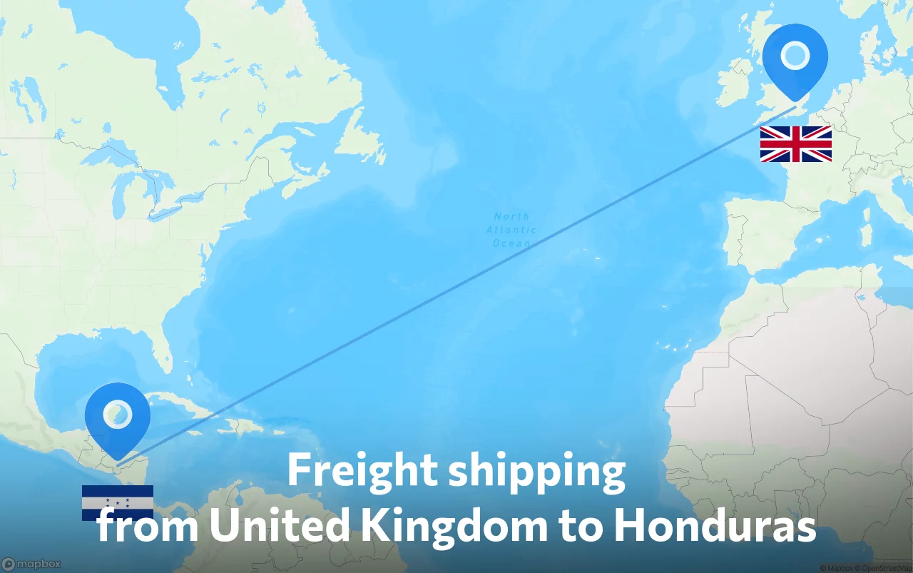 Shipping route from United Kingdom to Honduras