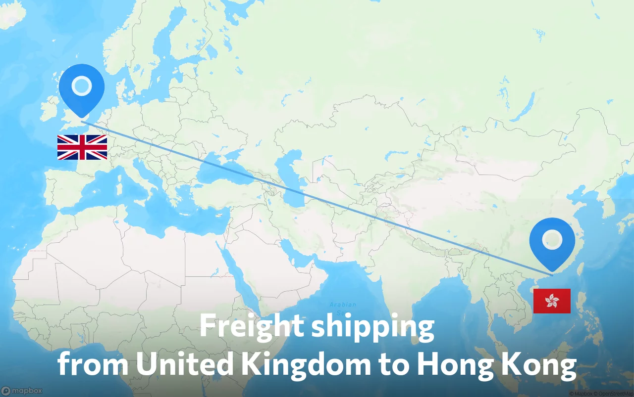 Shipping route from United Kingdom to Hong Kong