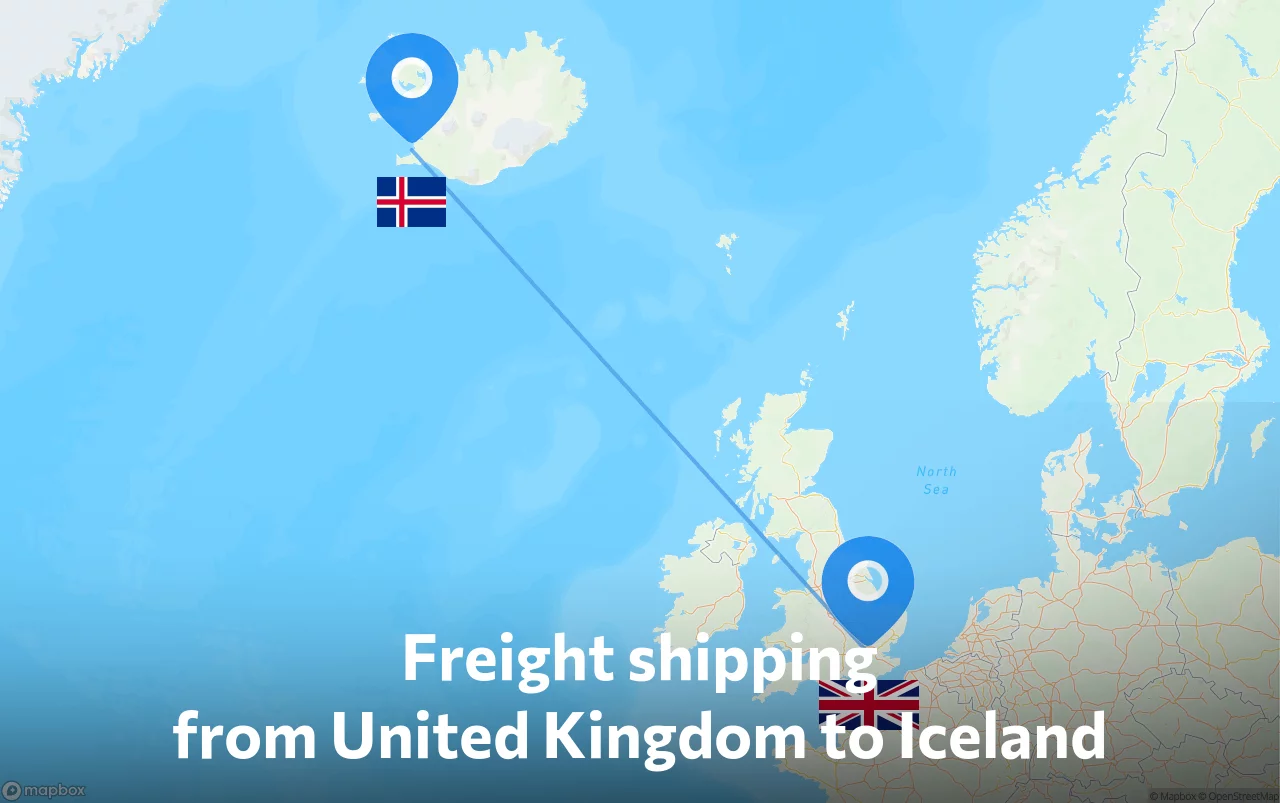 Shipping route from United Kingdom to Iceland
