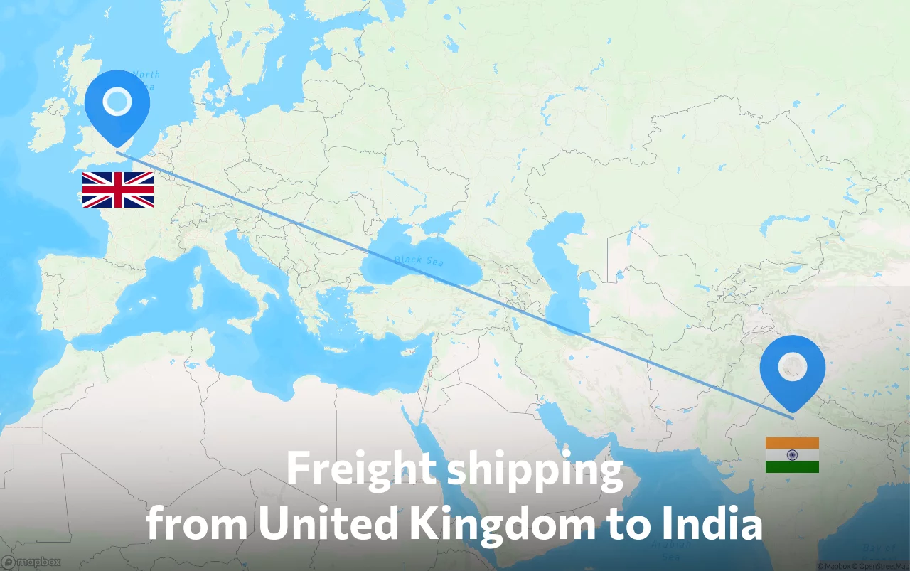 Shipping route from United Kingdom to India