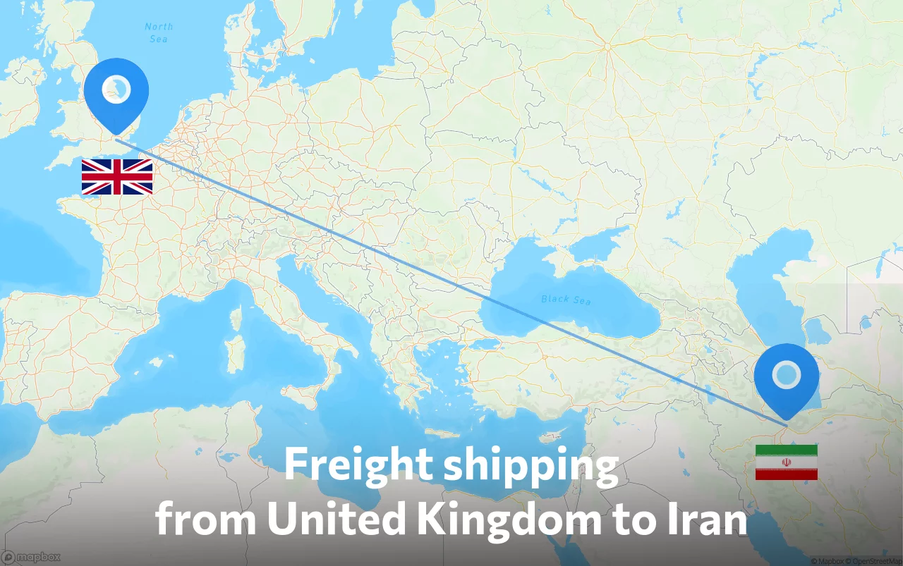 Shipping route from United Kingdom to Iran