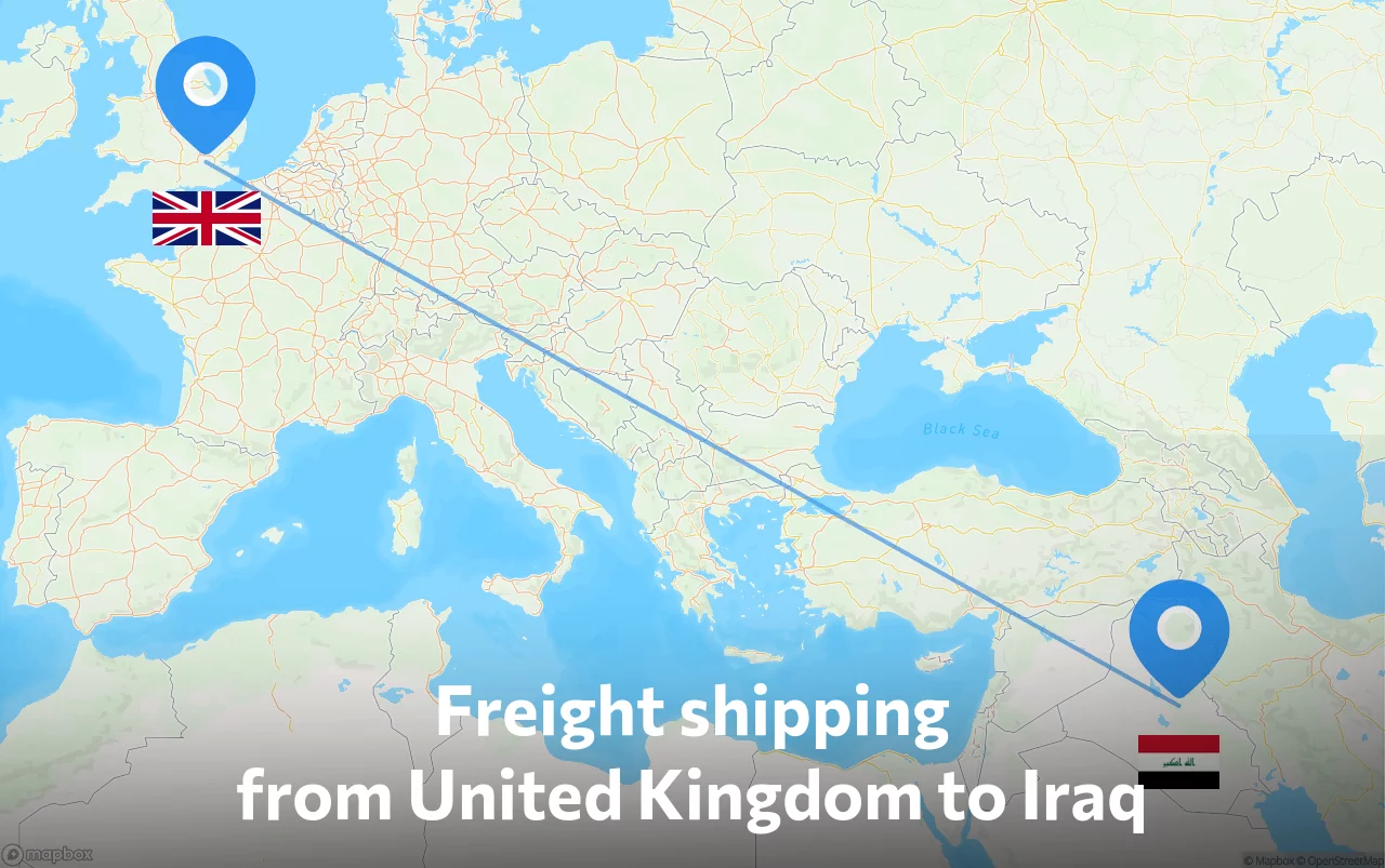 Shipping route from United Kingdom to Iraq