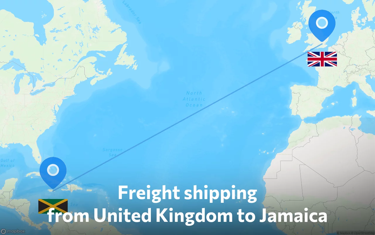 Shipping route from United Kingdom to Jamaica