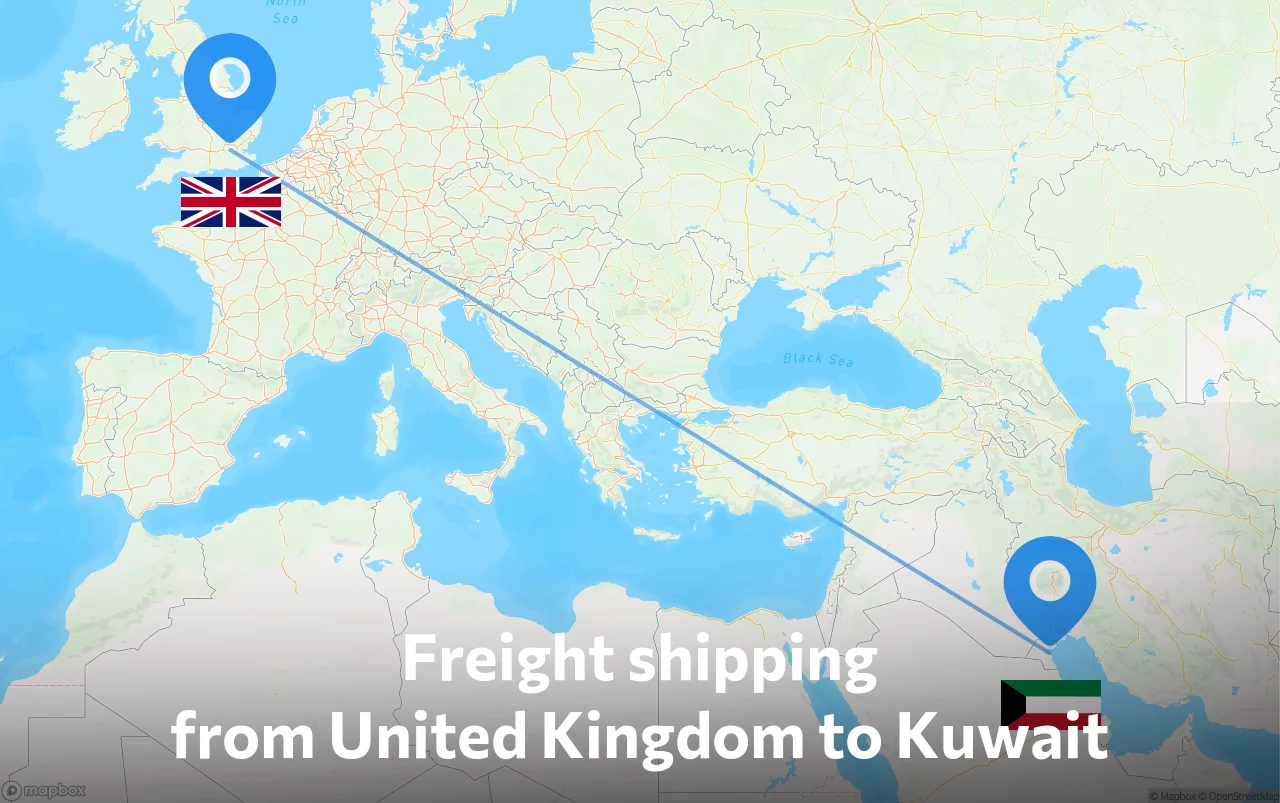Shipping route from United Kingdom to Kuwait