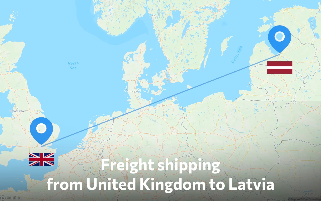 Shipping route from United Kingdom to Latvia