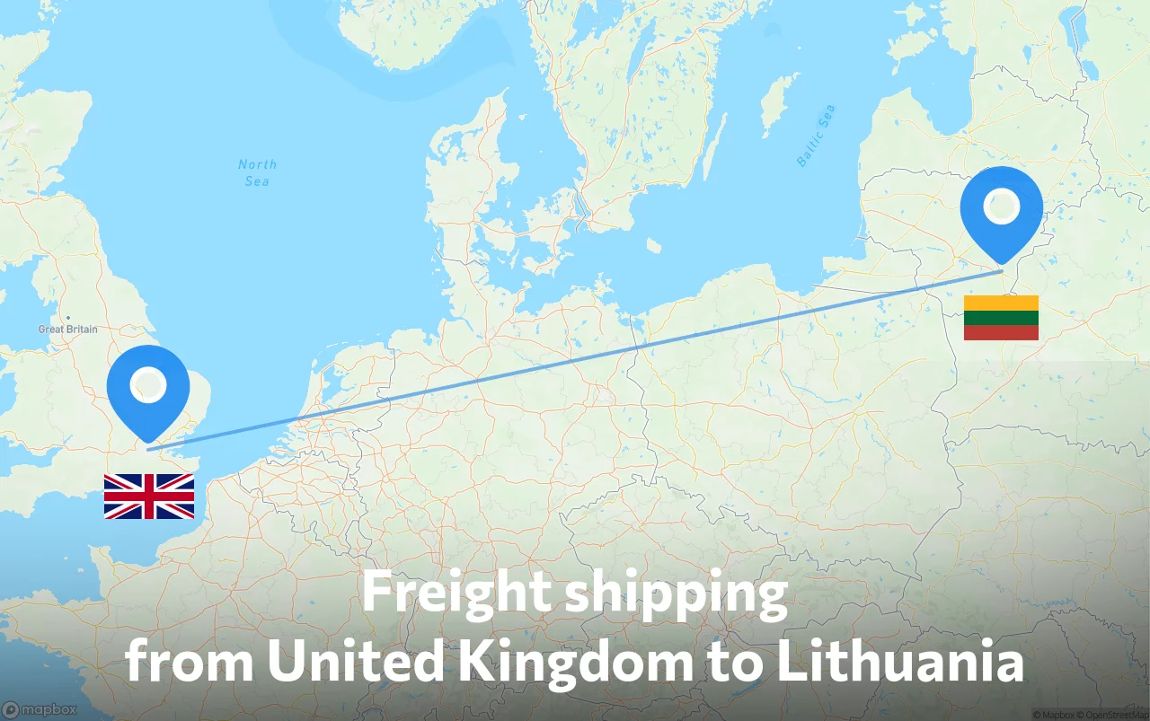 Shipping route from United Kingdom to Lithuania