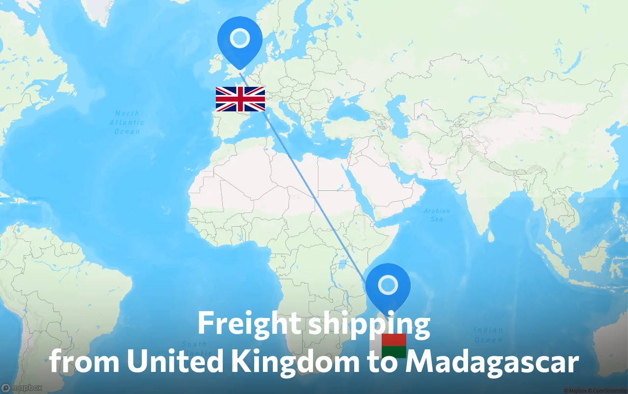 Shipping route from United Kingdom to Madagascar