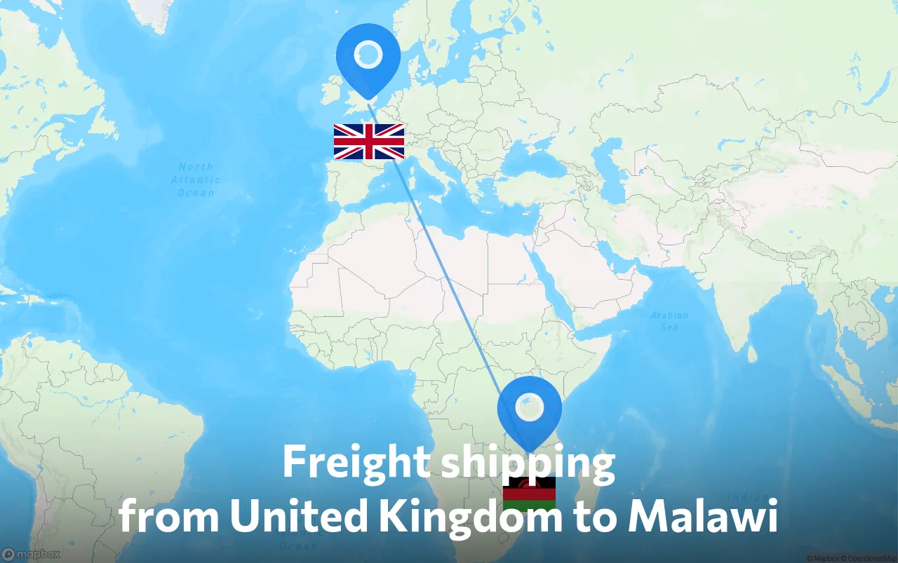 Shipping route from United Kingdom to Malawi