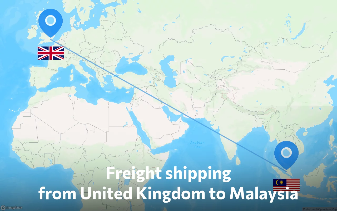 Shipping route from United Kingdom to Malaysia