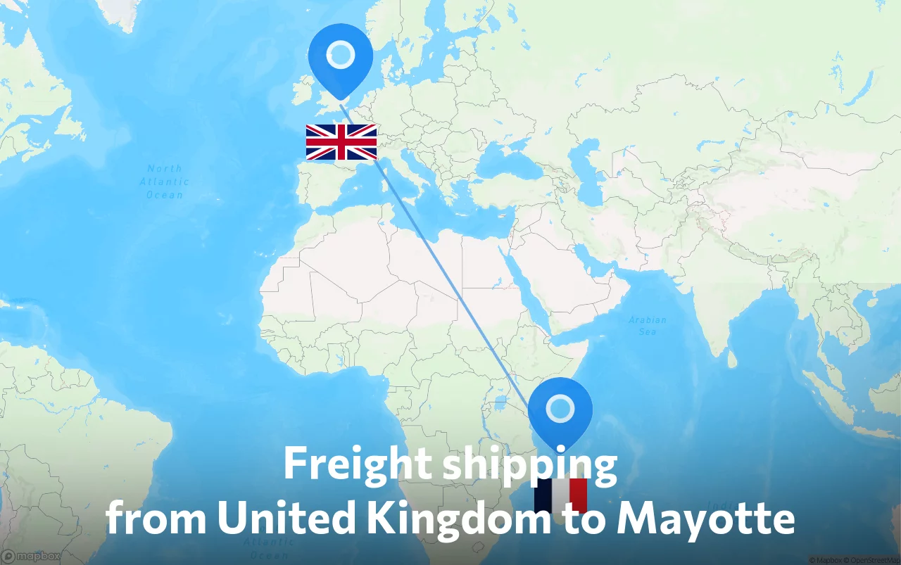 Shipping route from United Kingdom to Mayotte