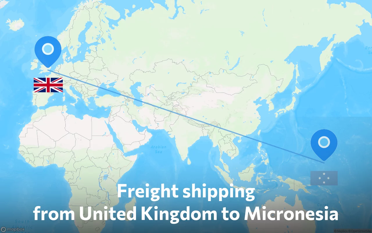 Shipping route from United Kingdom to Micronesia