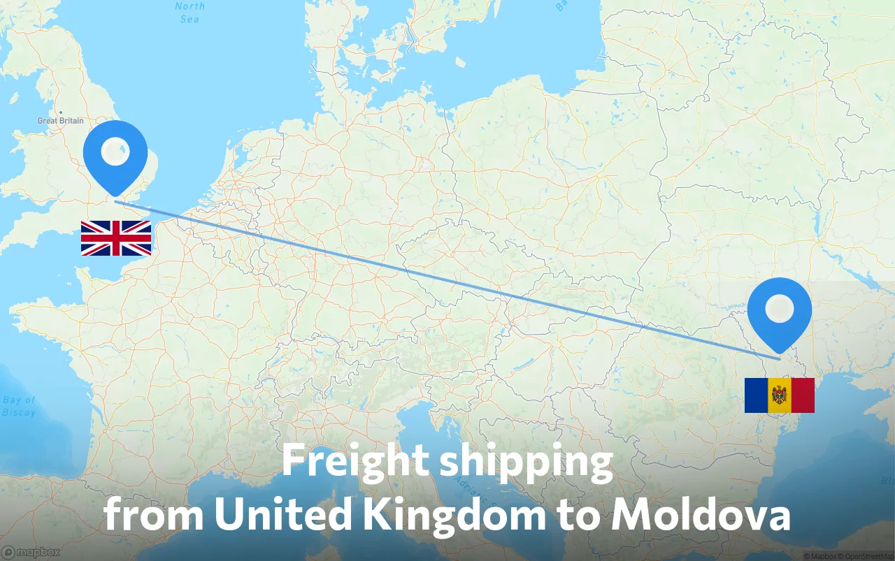 Shipping route from United Kingdom to Moldova