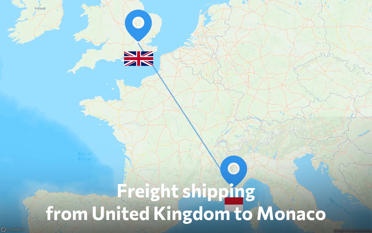 Shipping route from United Kingdom to Monaco