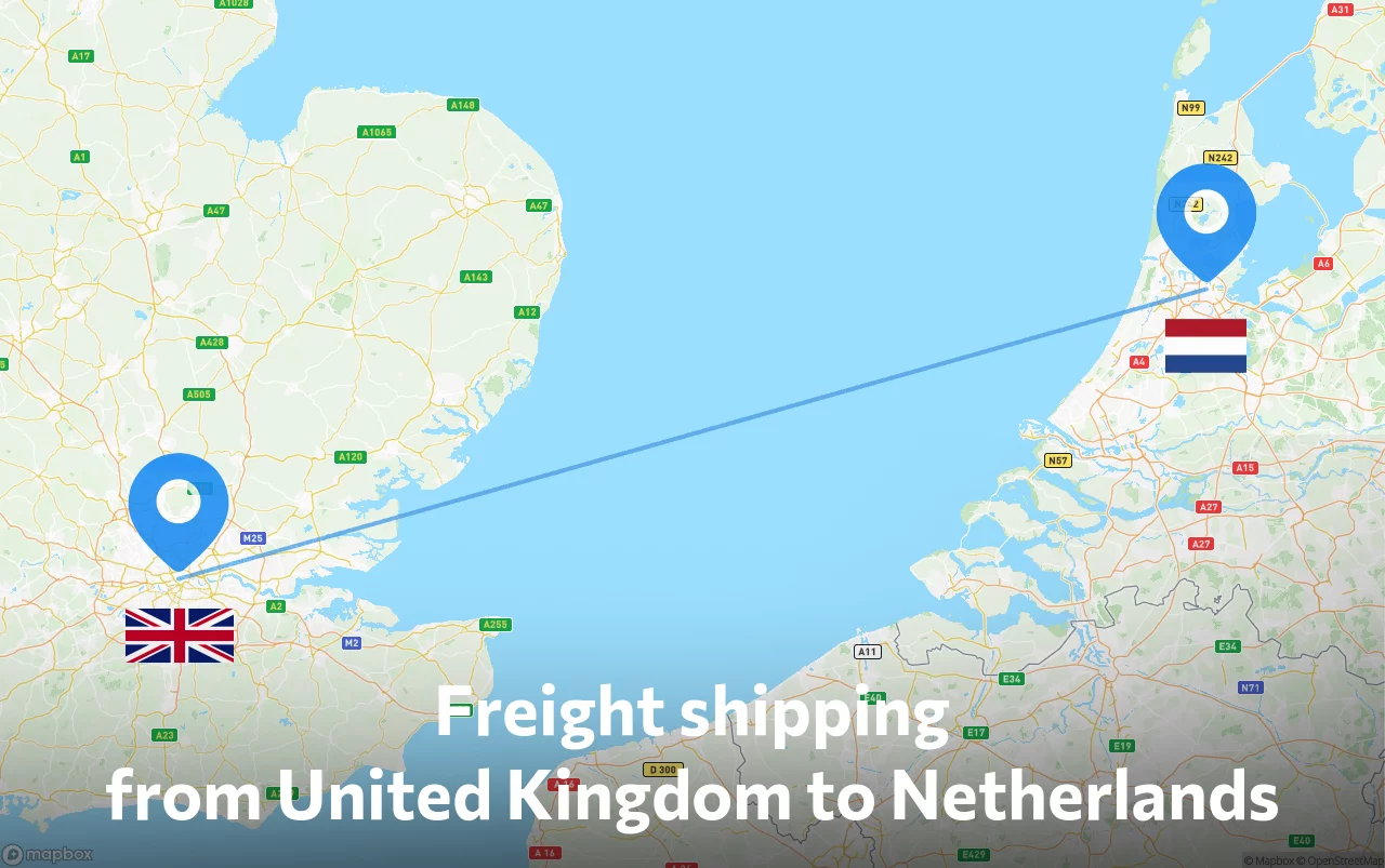 Shipping route from United Kingdom to Netherlands