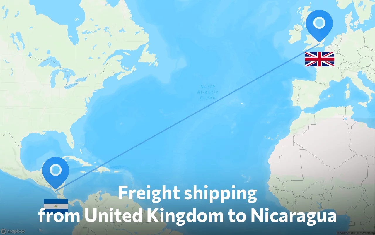 Shipping route from United Kingdom to Nicaragua
