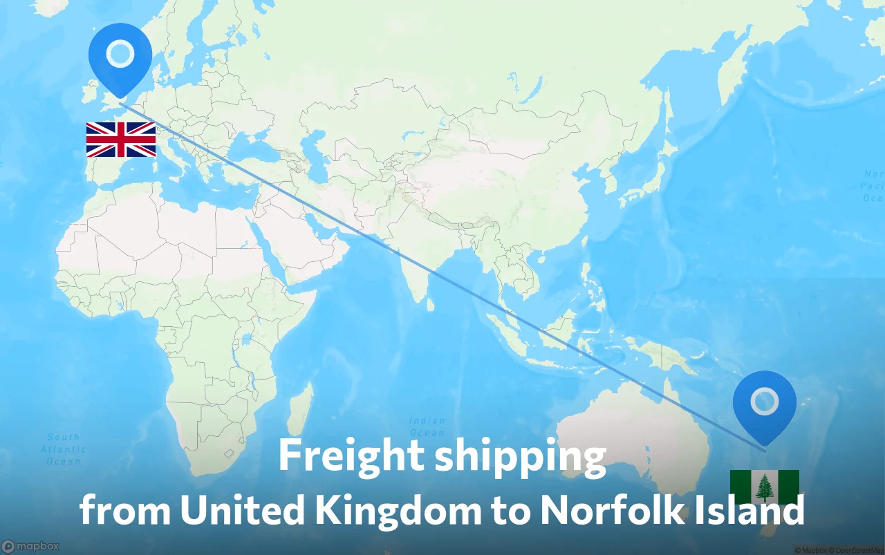 Shipping route from United Kingdom to Norfolk Island