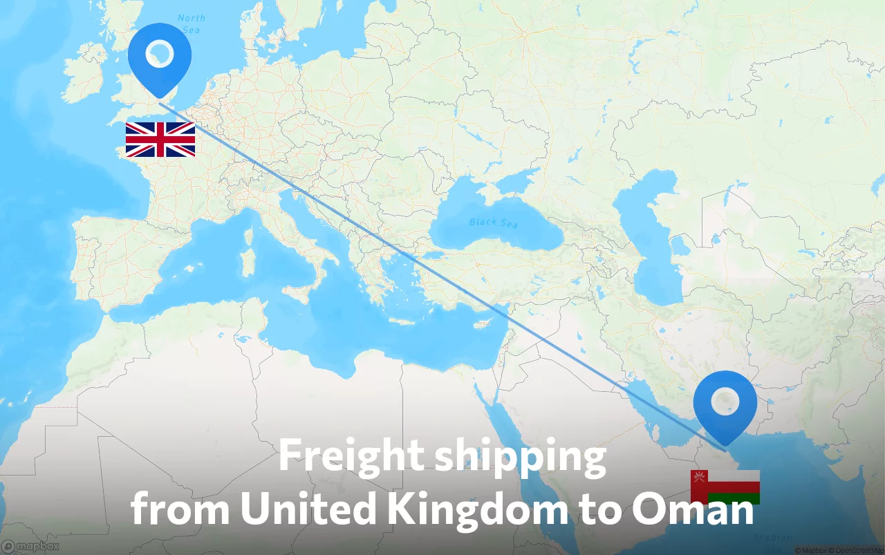 Shipping route from United Kingdom to Oman