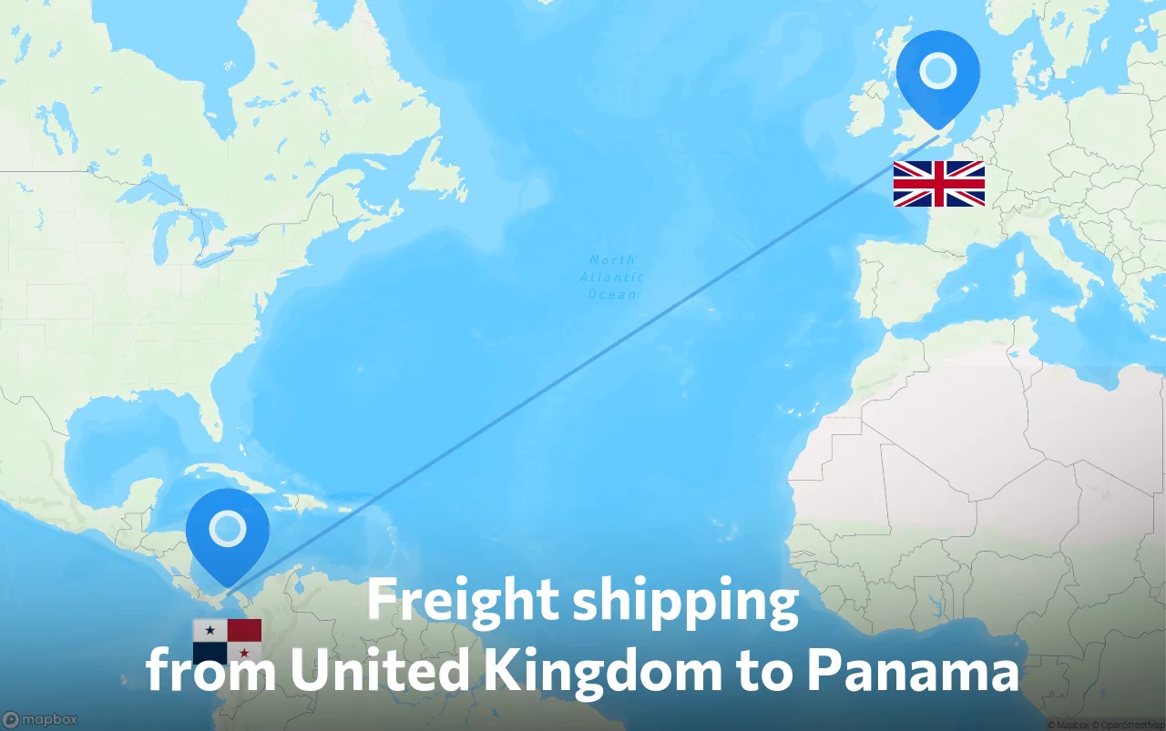 Shipping route from United Kingdom to Panama