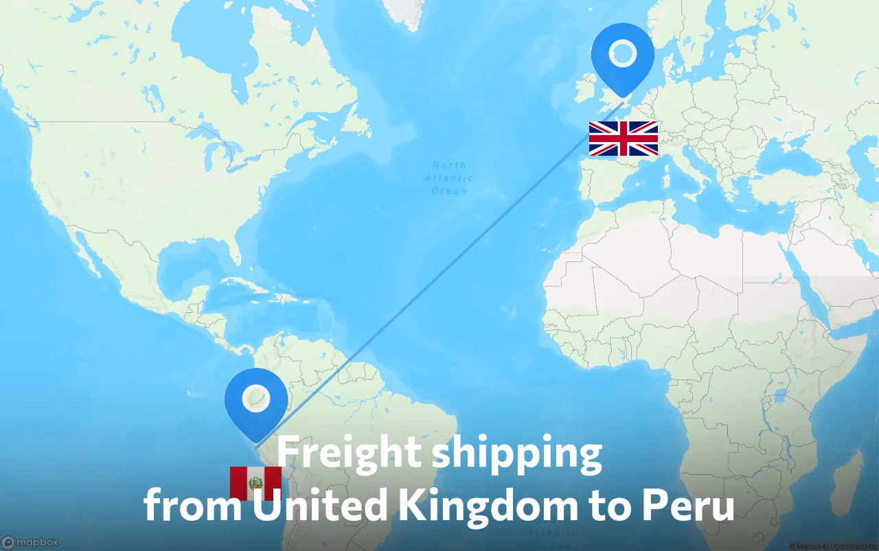 Shipping route from United Kingdom to Peru