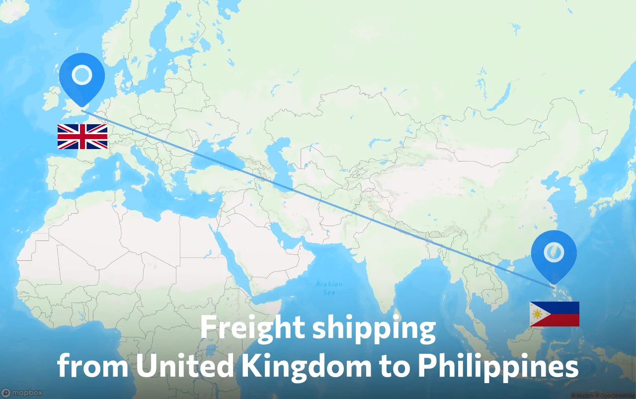 Shipping route from United Kingdom to Philippines