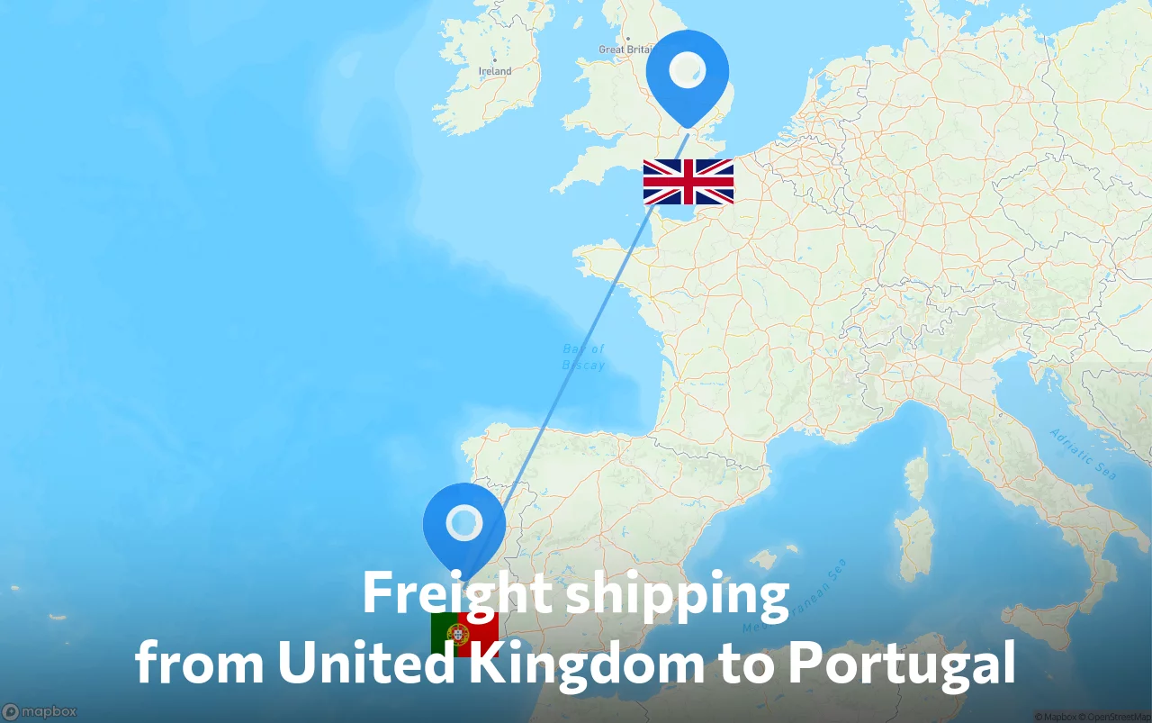 Shipping route from United Kingdom to Portugal