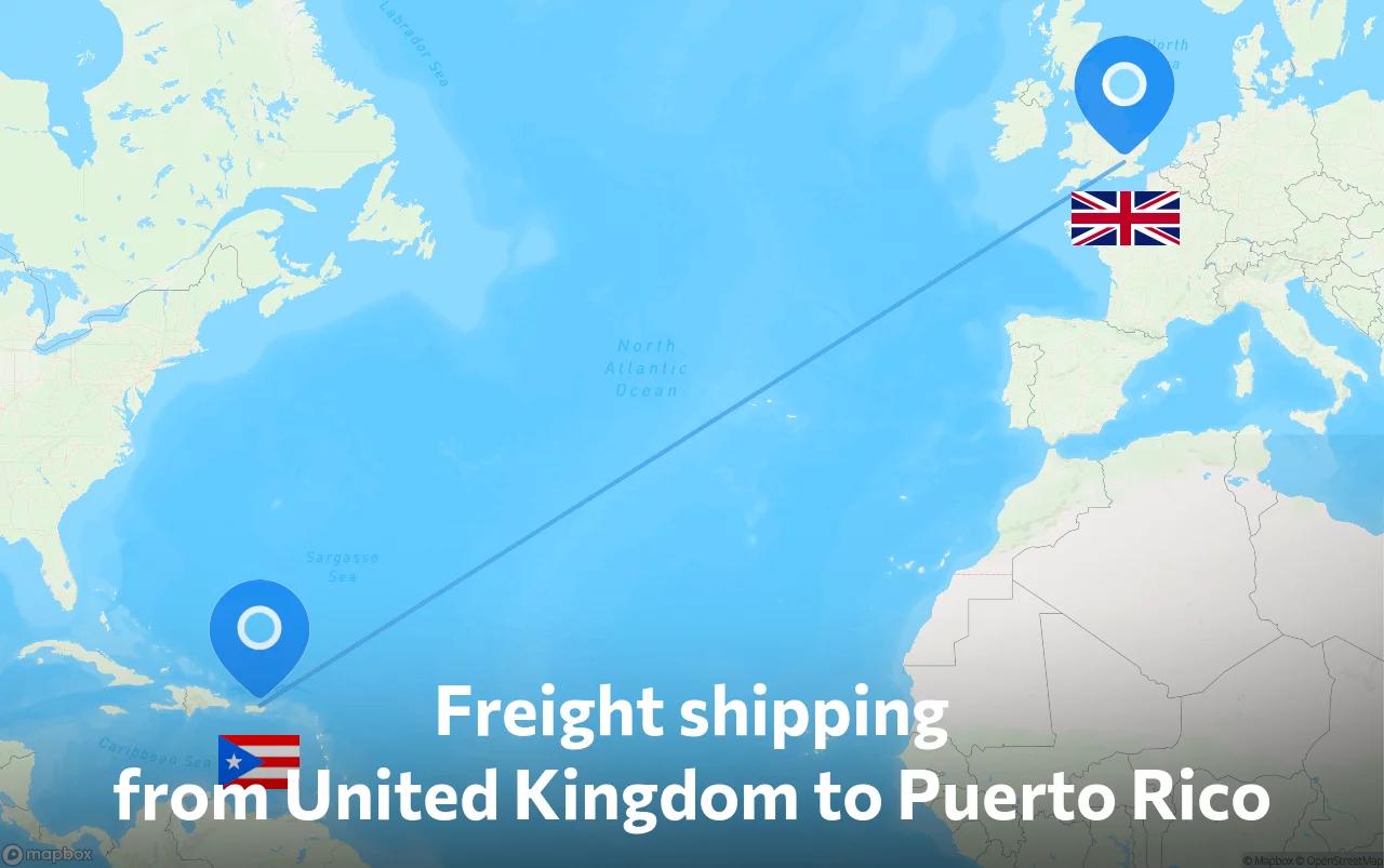 Shipping route from United Kingdom to Puerto Rico