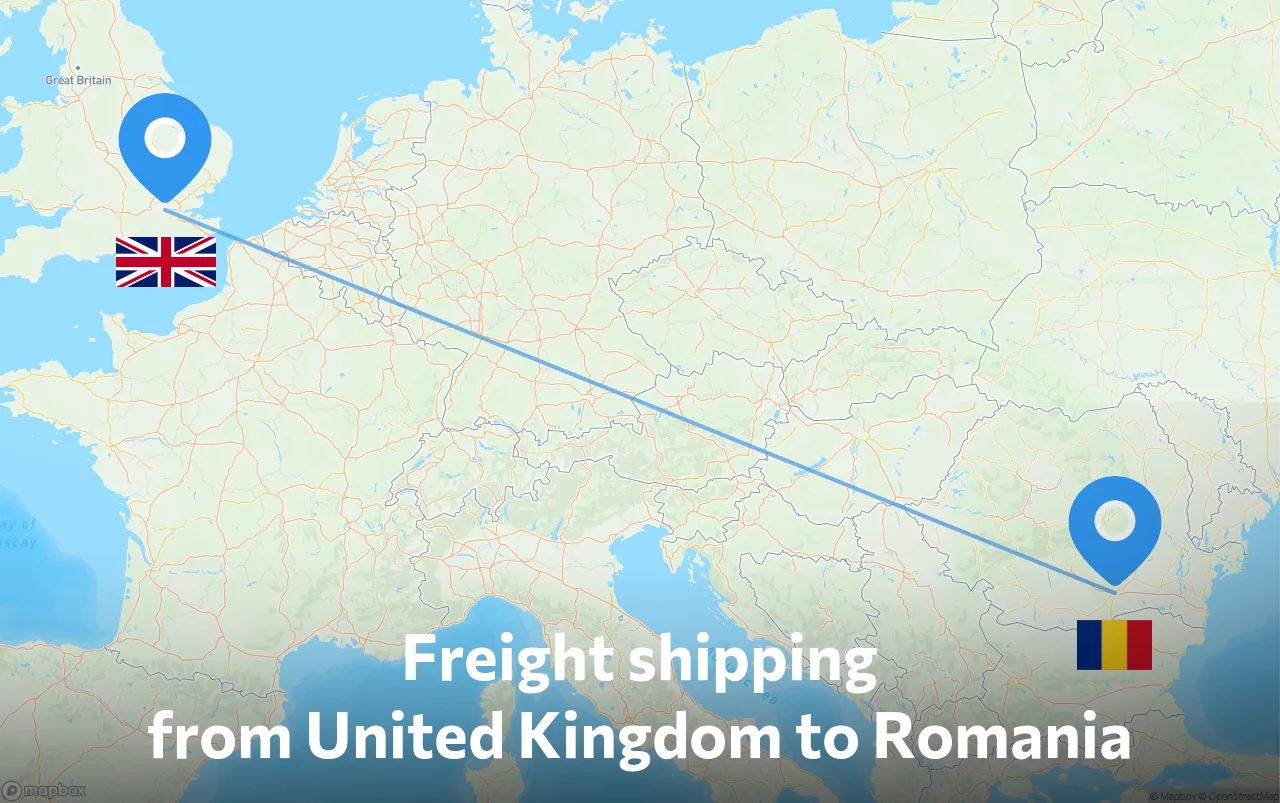 Shipping route from United Kingdom to Romania