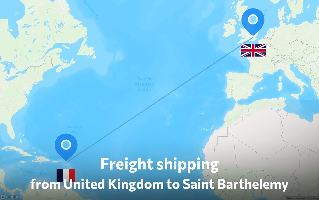 Shipping route from United Kingdom to Saint Barthelemy