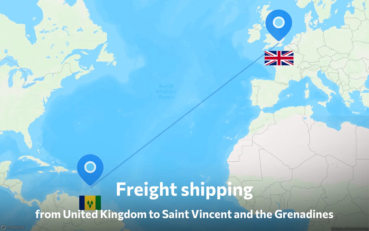 Shipping route from United Kingdom to Saint Vincent and the Grenadines
