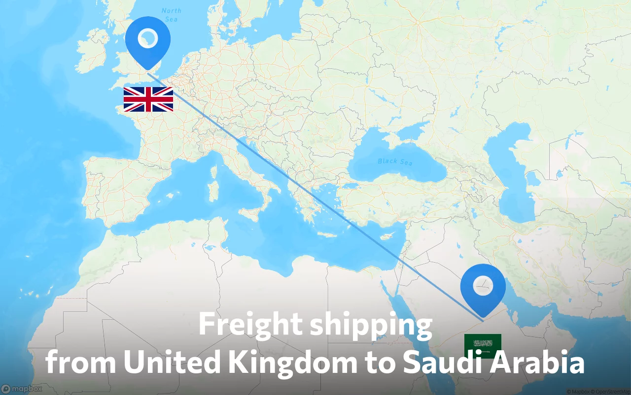 Shipping route from United Kingdom to Saudi Arabia