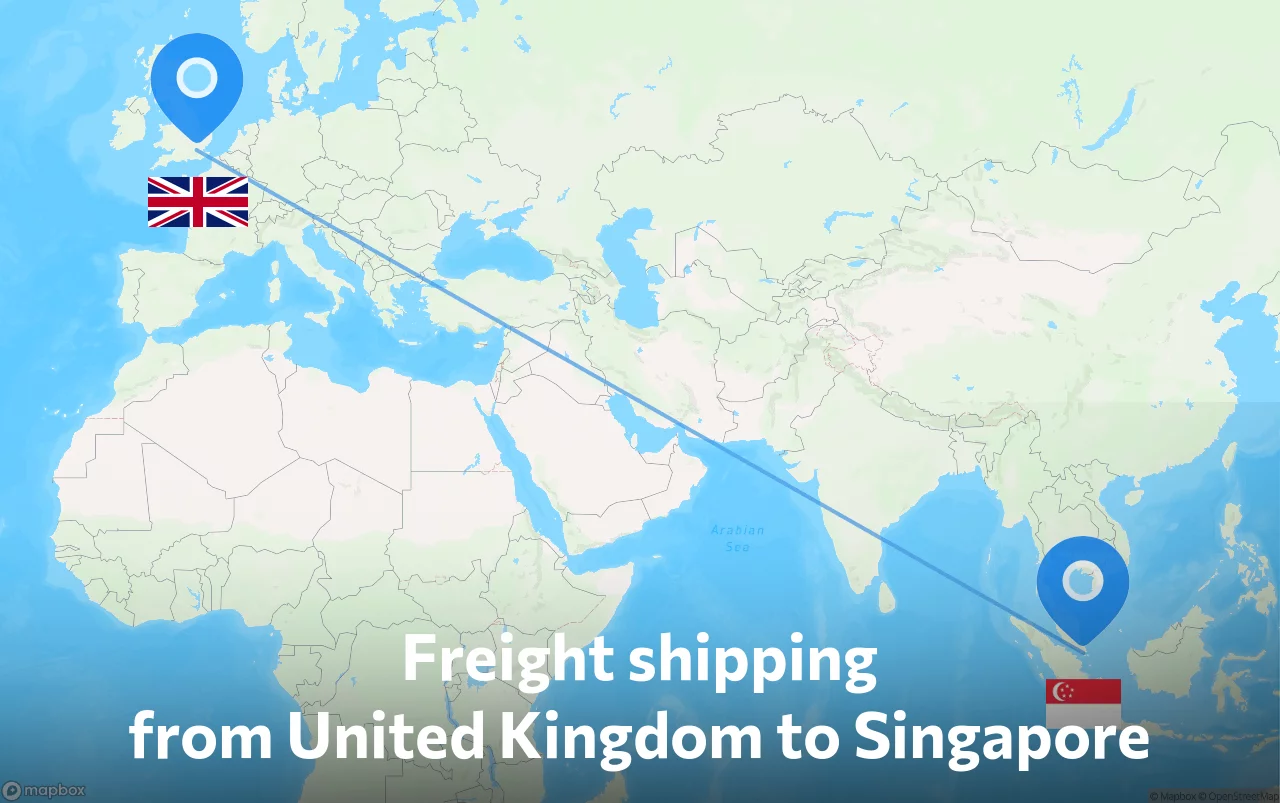 Shipping route from United Kingdom to Singapore