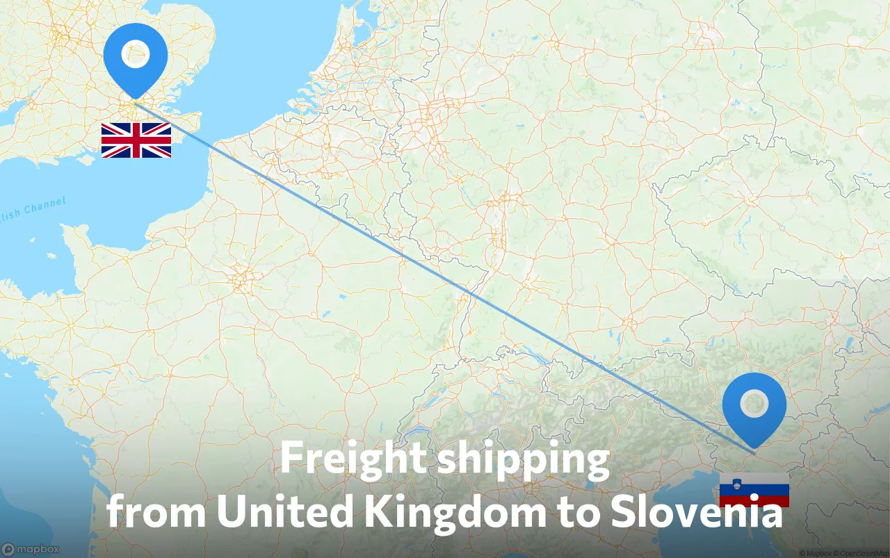 Shipping route from United Kingdom to Slovenia