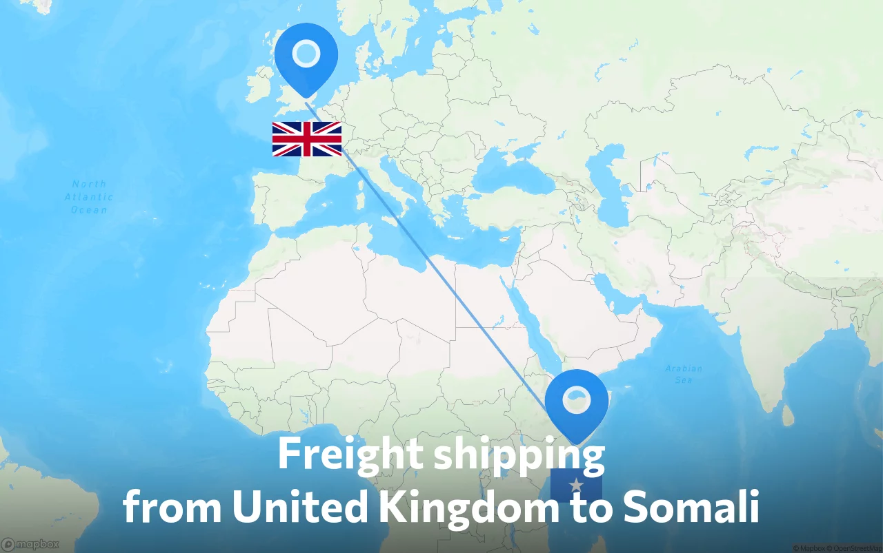 Shipping route from United Kingdom to Somali