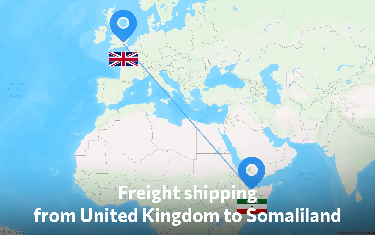 Shipping route from United Kingdom to Somaliland