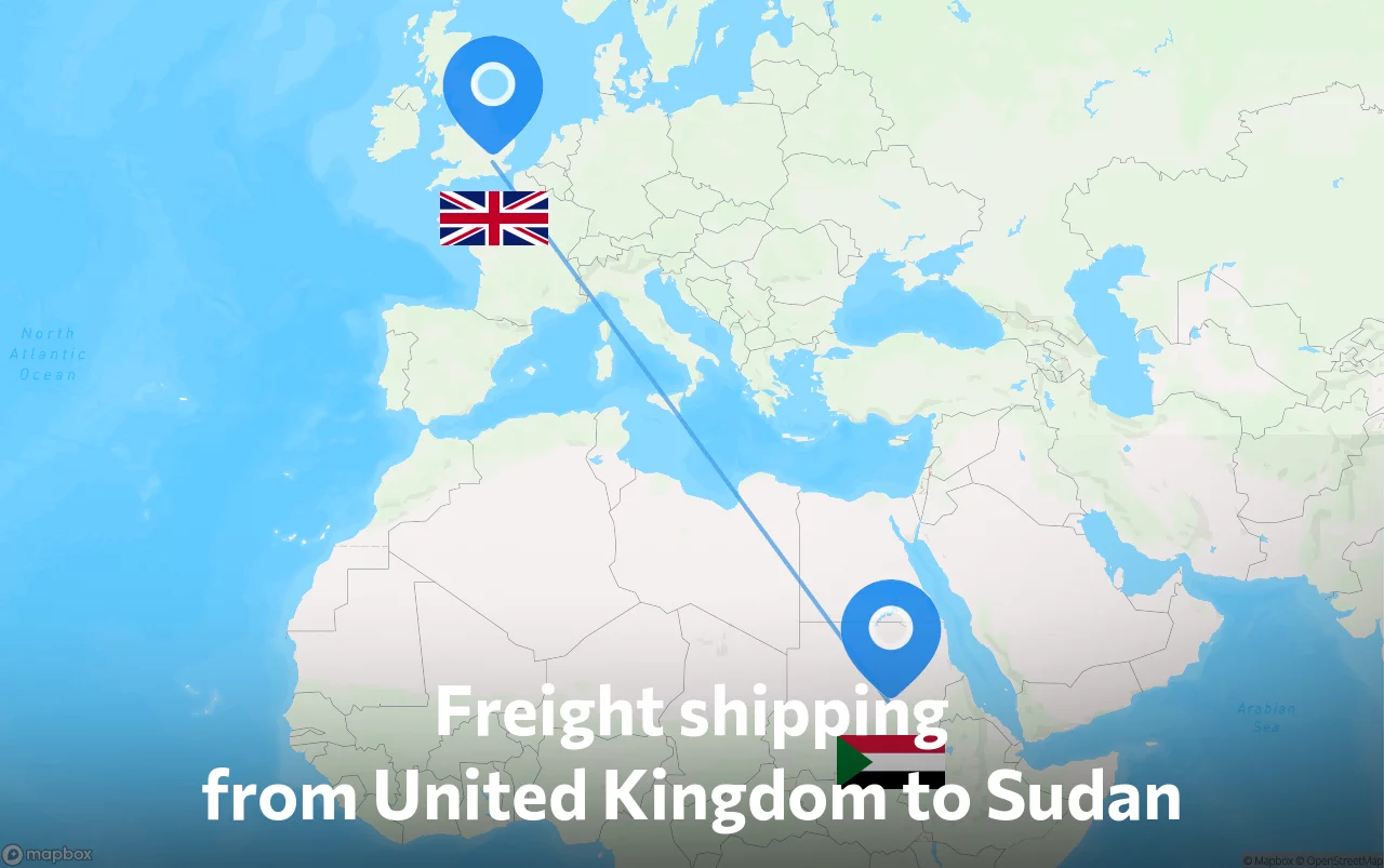 Shipping route from United Kingdom to Sudan