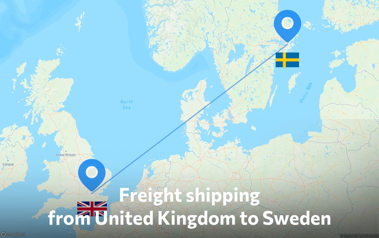 Shipping route from United Kingdom to Sweden