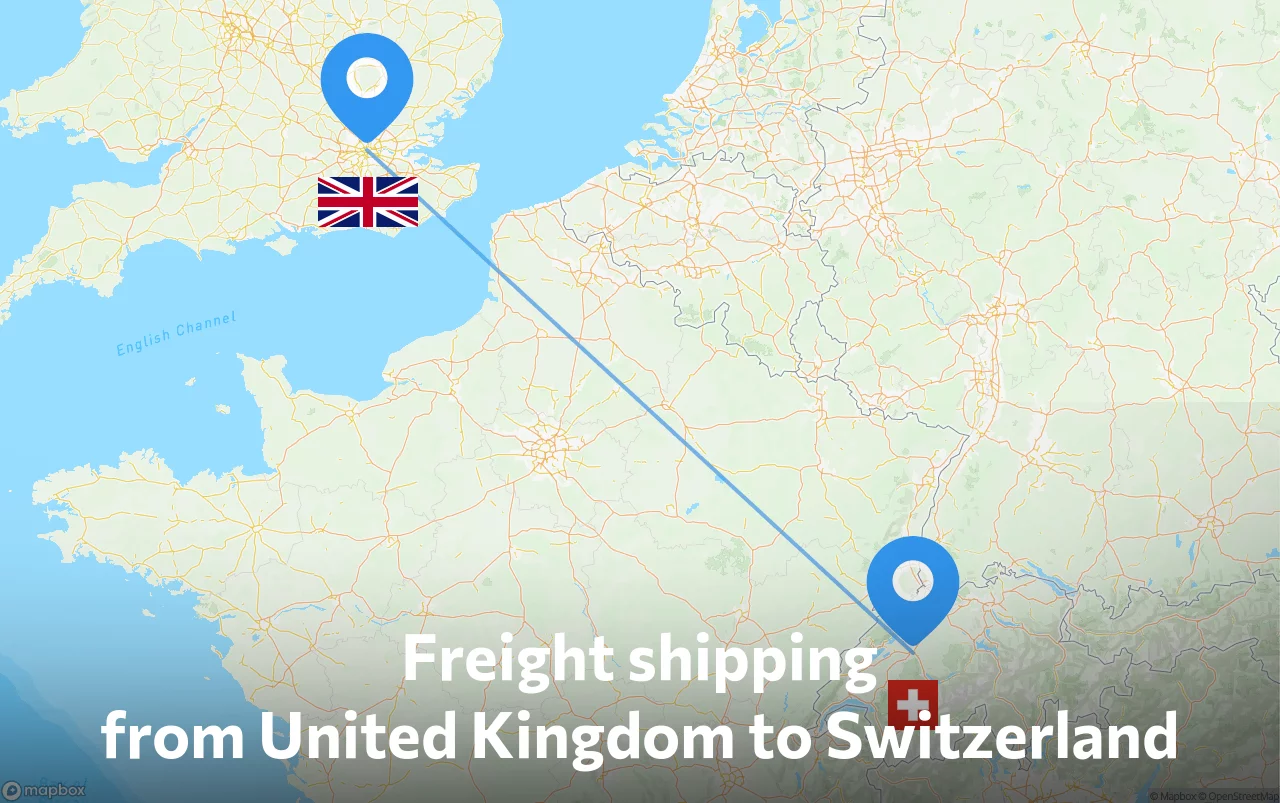 Shipping route from United Kingdom to Switzerland