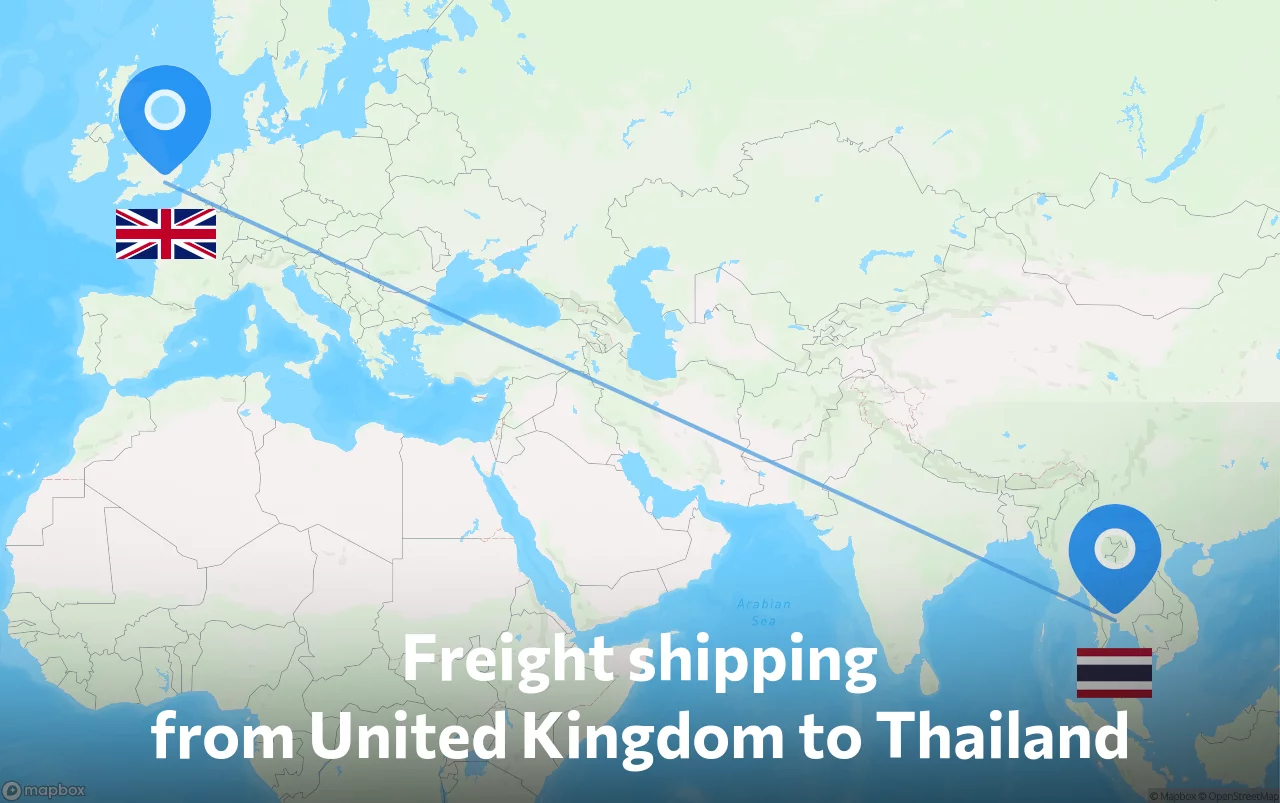 Shipping route from United Kingdom to Thailand