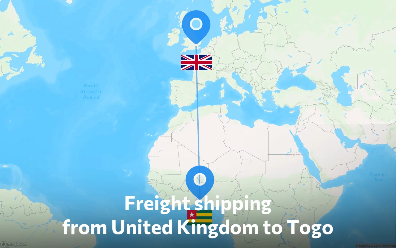 Shipping route from United Kingdom to Togo
