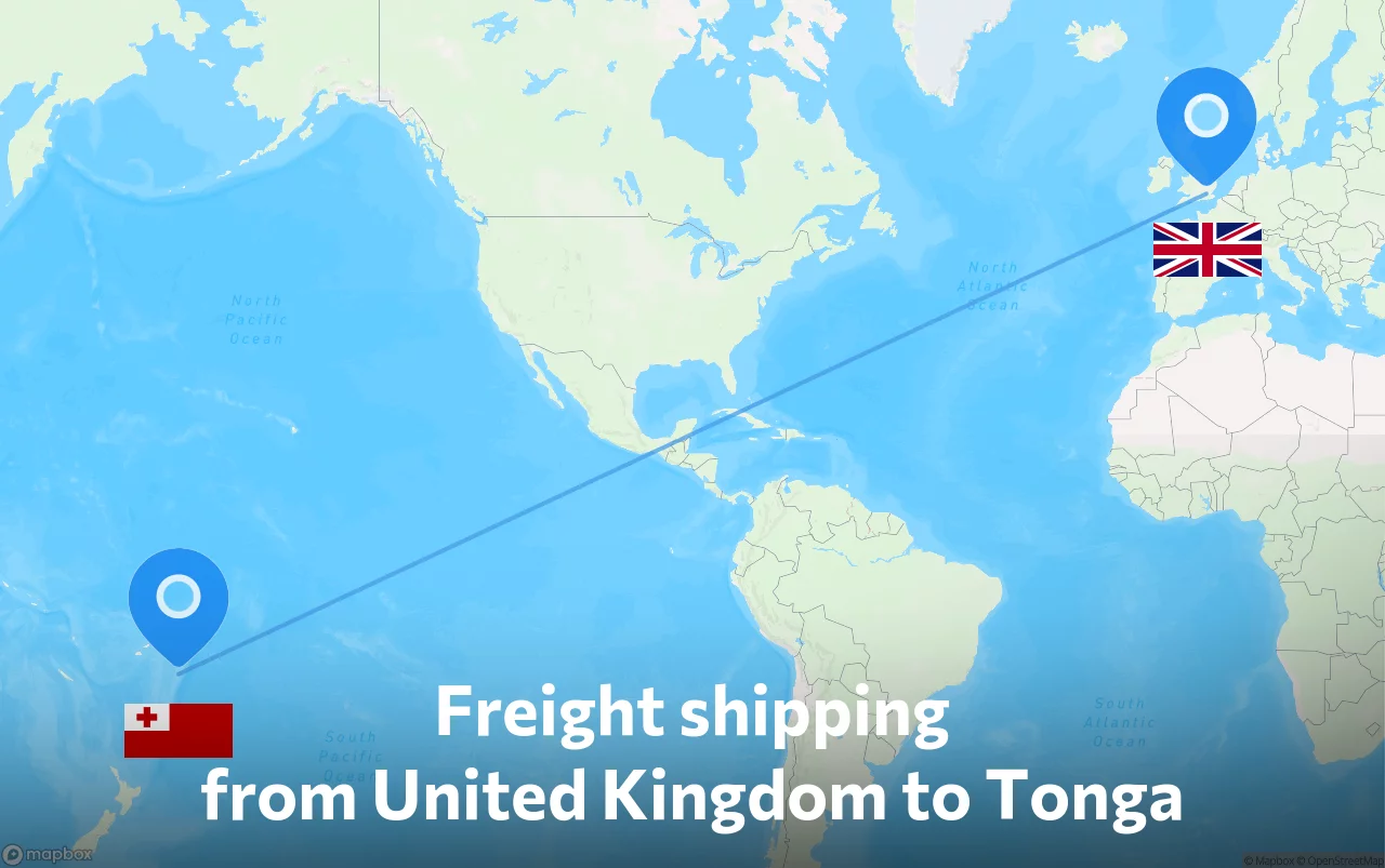 Shipping route from United Kingdom to Tonga