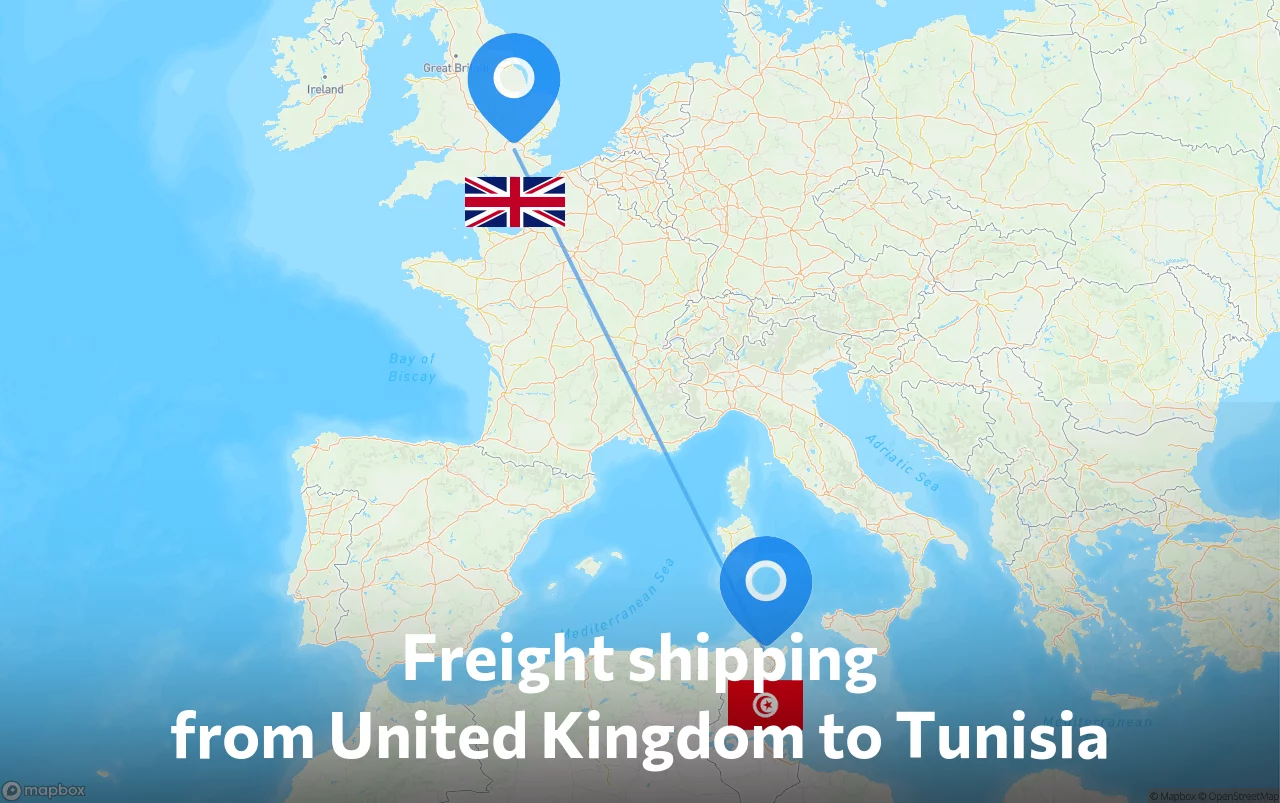 Shipping route from United Kingdom to Tunisia