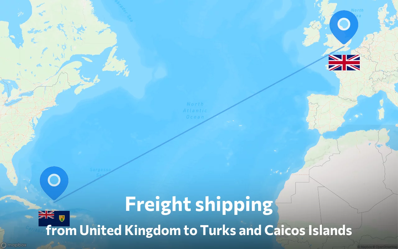 Shipping route from United Kingdom to Turks and Caicos Islands
