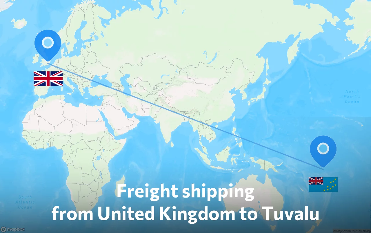 Shipping route from United Kingdom to Tuvalu
