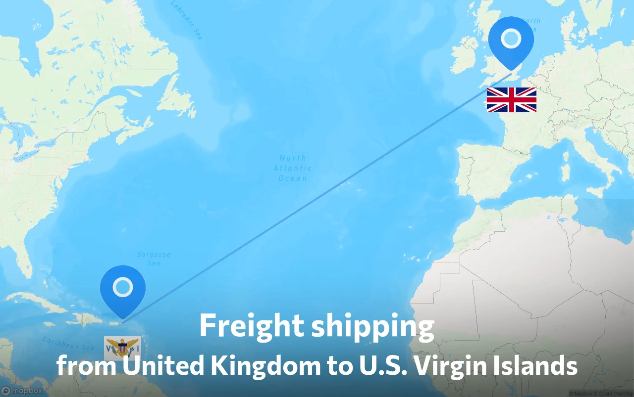 Shipping route from United Kingdom to U.S. Virgin Islands