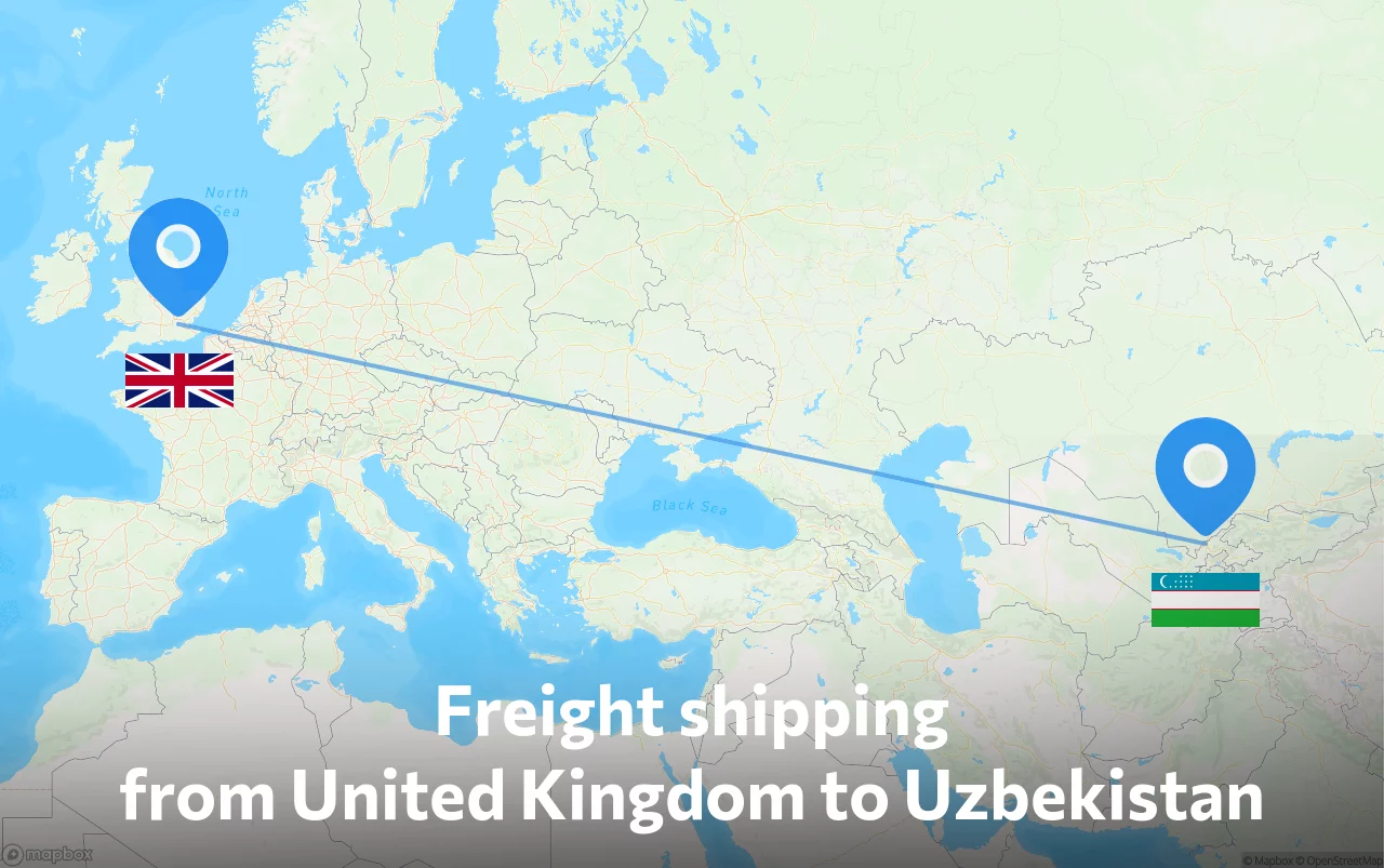 Shipping route from United Kingdom to Uzbekistan