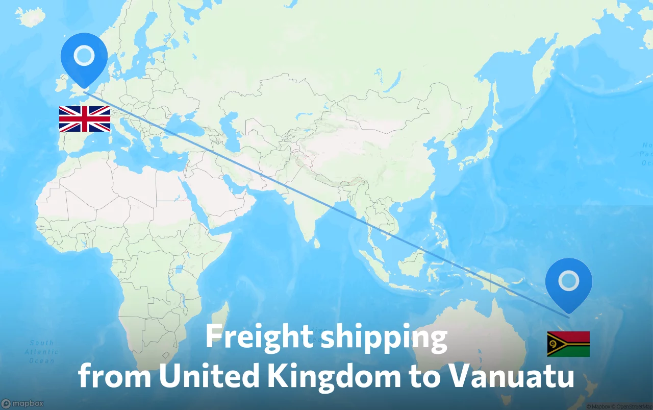 Shipping route from United Kingdom to Vanuatu