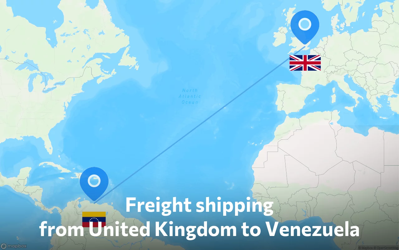 Shipping route from United Kingdom to Venezuela