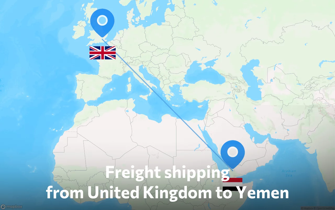 Shipping route from United Kingdom to Yemen
