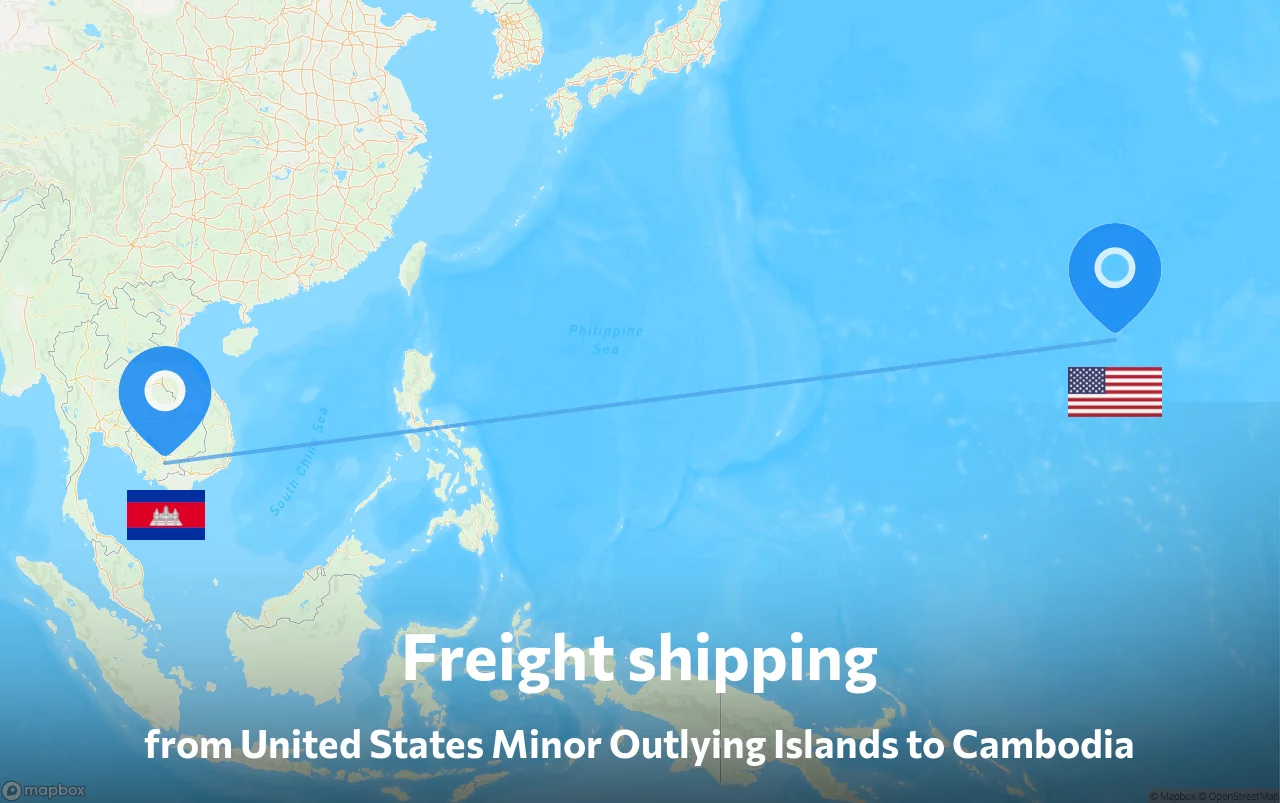 Shipping route from United States Minor Outlying Islands to Cambodia
